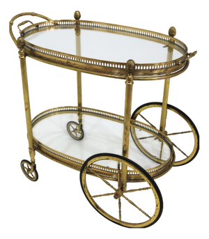 Vintage Oval Brass and Glass Bar Cart from Maison Baguès, 1950s