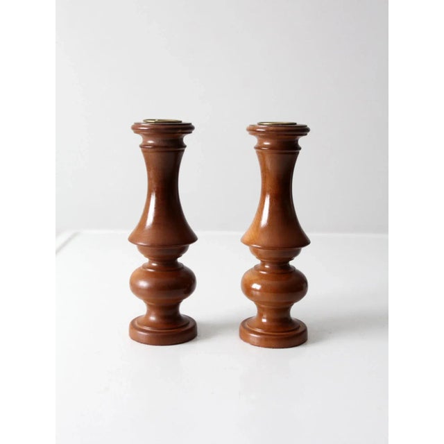 Vintage Wooden Candleholders a Pair For Sale - Image 9 of 10