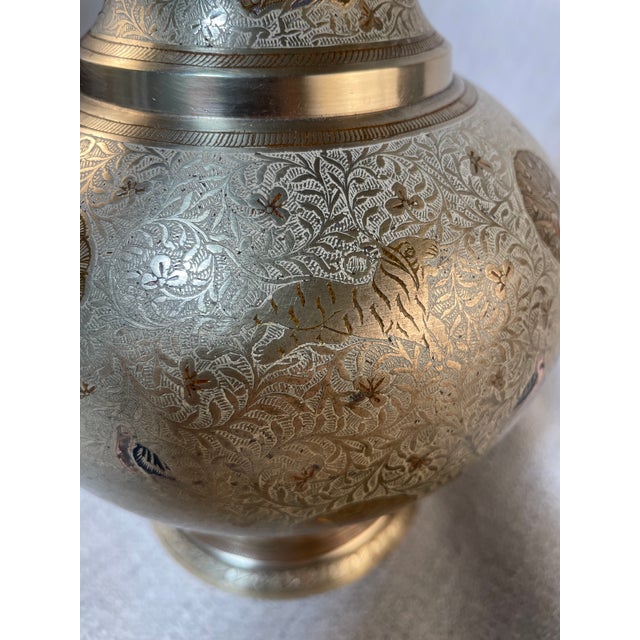 1950s Indian Brass Incised Animal Motif Table Lamp For Sale In Washington DC - Image 6 of 11