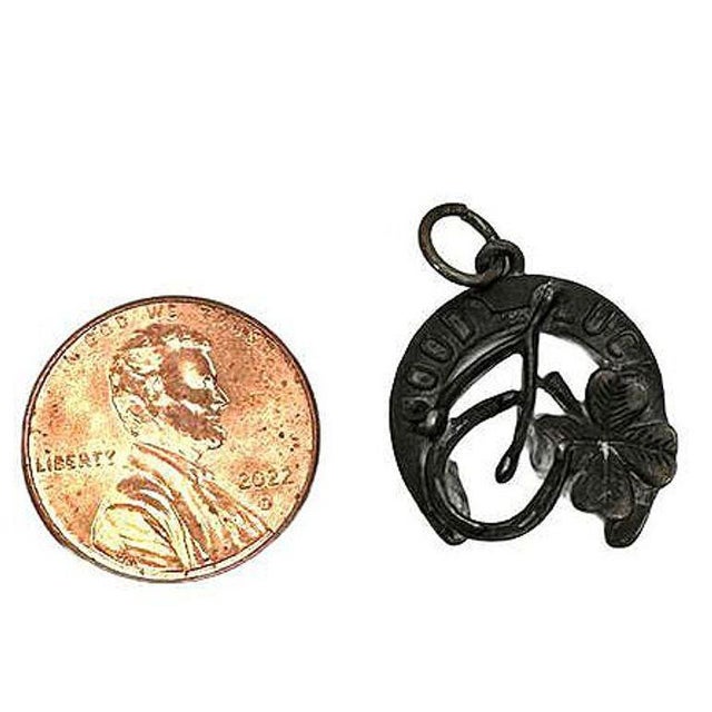 1930s Vintage Sterling Silver "Good Luck" Lucky Charm Horse Shoe Pendant For Sale - Image 5 of 5