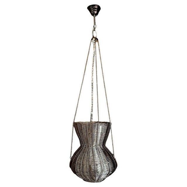 Oman Pendant Light in Metal-Plated Hand-Woven Wicker by Caspal For Sale - Image 10 of 10