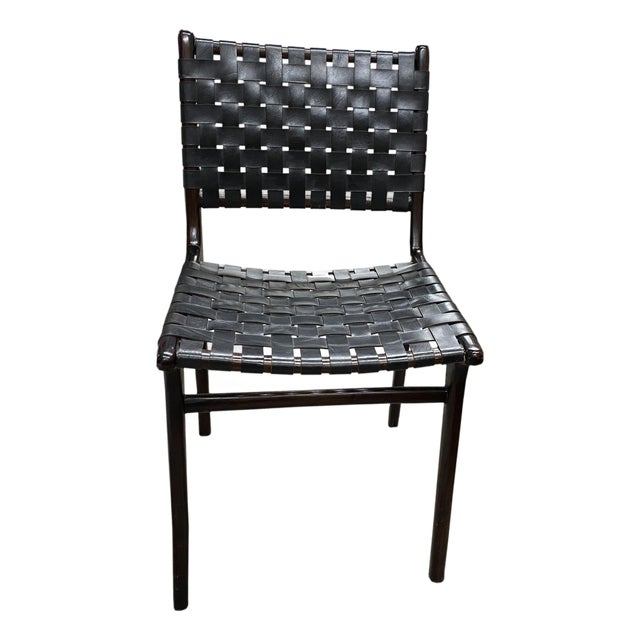 Andrianna Shamaris Modern Chair Series Single Backed Leather Woven Chair For Sale