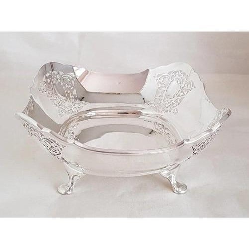 A fine antique English sterling silver fruit bowl or cake dish by the renowned Sheffield silversmiths Atkin Brothers,...