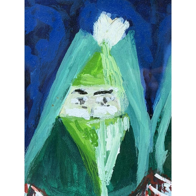 Emerald 1970s Mohamed Hamri Moroccan Modernist Painting Three Veiled Women, Signed For Sale - Image 8 of 18