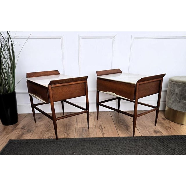 Mid-Century Modern Italian Art Deco Nightstands with Marble Top, 1950s, Set of 2 For Sale - Image 11 of 12