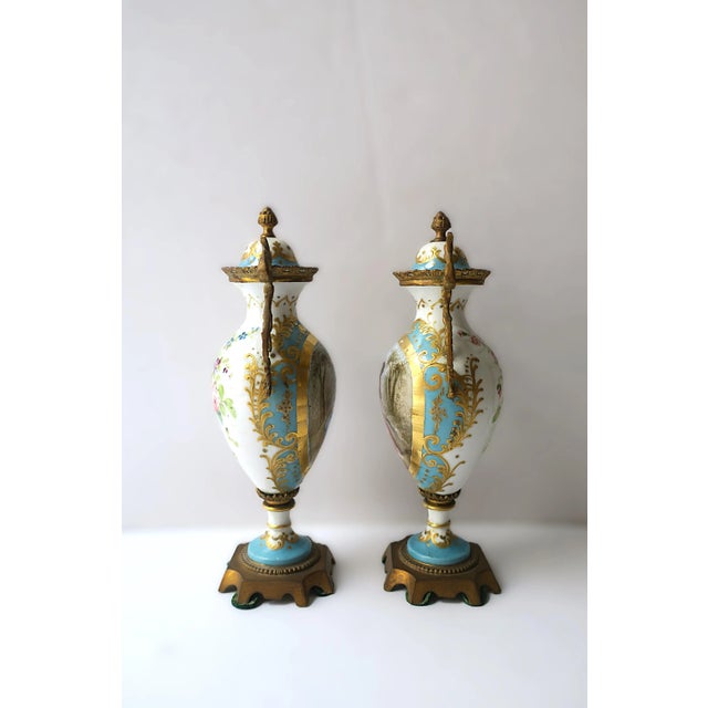Sky Blue French Sèvres Porcelain Urns, Pair For Sale - Image 8 of 12