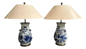 Vintage Porcelain Table Lamps, Set of 2