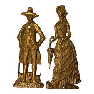 Vintage Solid Brass Victorian-Style Figures Wall Art For Sale