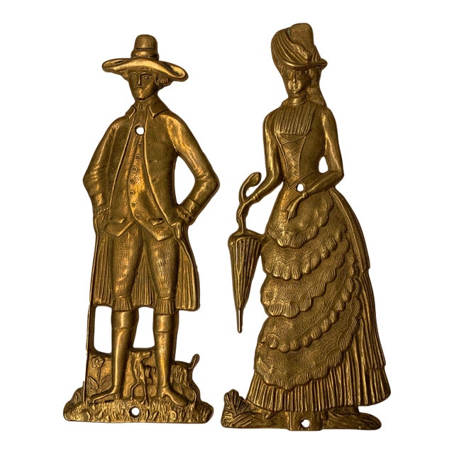 Vintage Solid Brass Victorian-Style Figures Wall Art For Sale