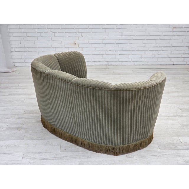 Danish 2-Seater Curved Sofa in Furniture Velour and Beech Wood, 1960s For Sale - Image 12 of 18