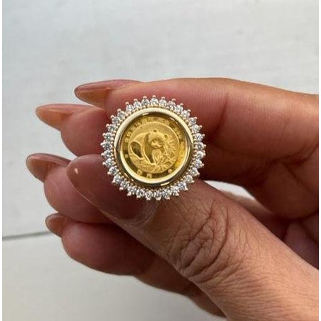 Not Yet Made - Made To Order 20th Ounce Panda Coin Ring with Diamond Halo, Size 4 For Sale - Image 5 of 8