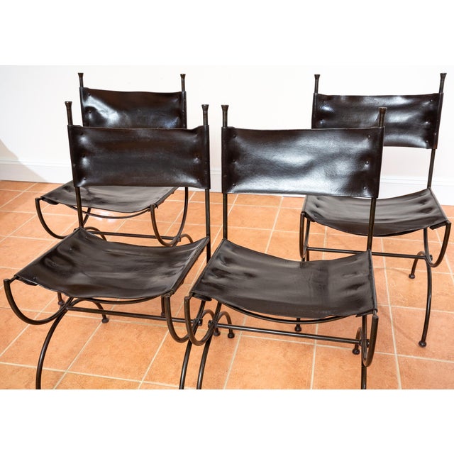 Vintage Dining Chairs in Leather and Wrought Iron, 1970s, Set of 4 For Sale - Image 4 of 18