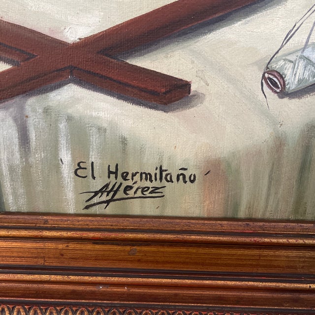 Mexican 1950s Enrique Alferez “ the Hermit “ Likely Saint Jerome, New Orleans Famous Artist Sculpture and Paintings, Mexican American For Sale - Image 3 of 4