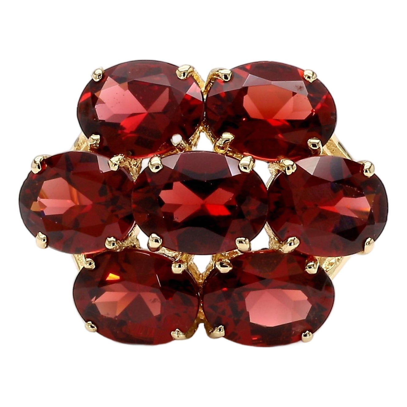 Vintage 7.8 Carat Red Garnet 14k Gold 7 Stone Cluster Cocktail Ring ...