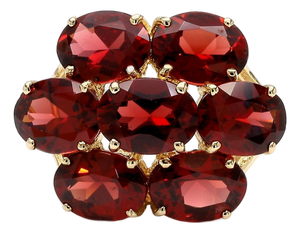 Vintage 7.8 Carat Red Garnet 14k Gold 7 Stone Cluster Cocktail Ring