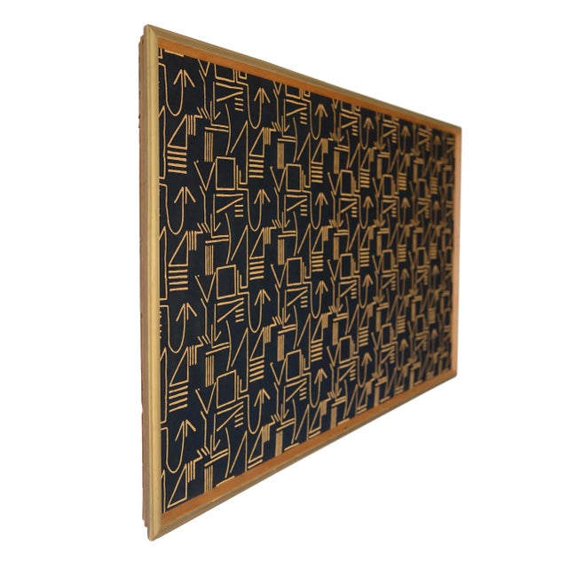 Abstract Large Vintage Modernist Abstract Graphic Line Pattern Textile Art Wall Hanging, Framed For Sale - Image 3 of 12