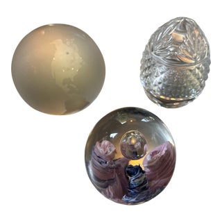 Trio of Vintage Glass Paperweights For Sale