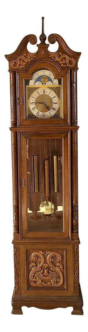 1970s Dragon German Moonface Grandfather Clock