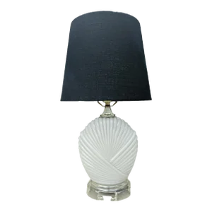 Vintage Postmodern Ribbed White Glass Lamp With Lucite Curved Base