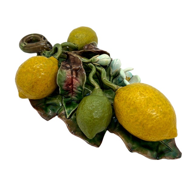 Majolica French Majolica Trompe l'Oeil Wall Plaque With Lemons, Perret-Gentil, Menton For Sale - Image 4 of 7