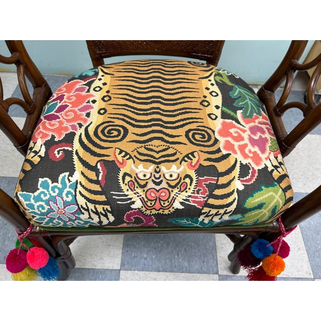 Late 20th Century Rattan Chair in Designer Fabric For Sale - Image 4 of 13