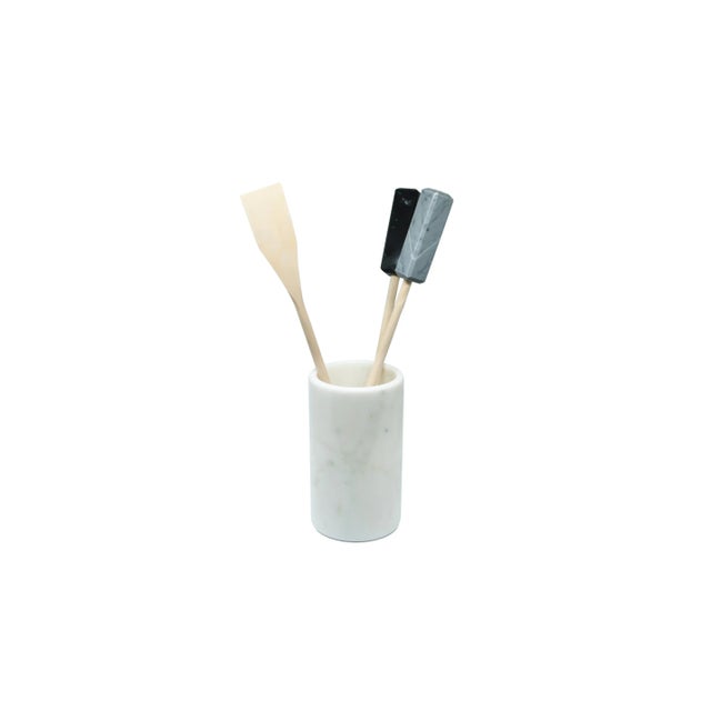 Stone Grey Bardiglio Marble Utensil Holder For Sale - Image 7 of 11