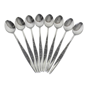 Vintage Mid Century Modern Japan Stainless Iced Tea Spoons Caress Rose Steel - Set of Eight Long Ice Sundae