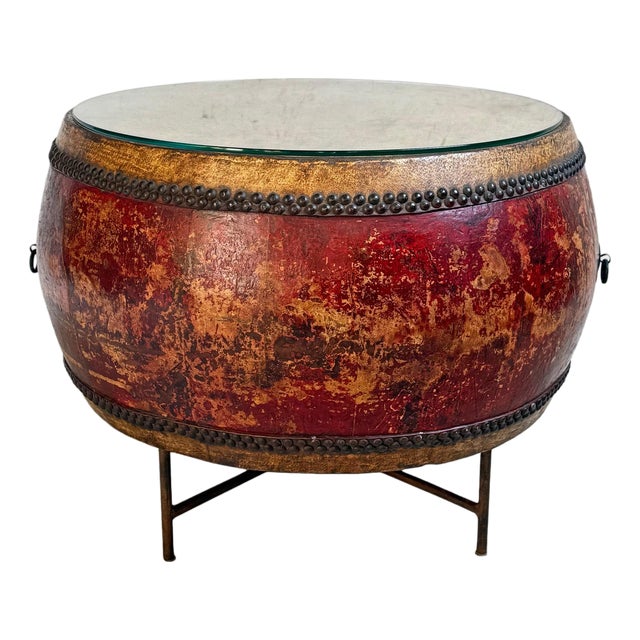 Antique Red Mongolian Drum Coffee Table For Sale