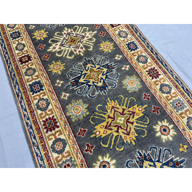 Art Deco Charcoal Gray and Cream Kazak Wool Runner Rug With Tribal Motifs, 2'9" X 9'8" For Sale - Image 3 of 13