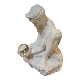 1970s Large Stone Nude Man Holding a Crystal Ball. For Sale