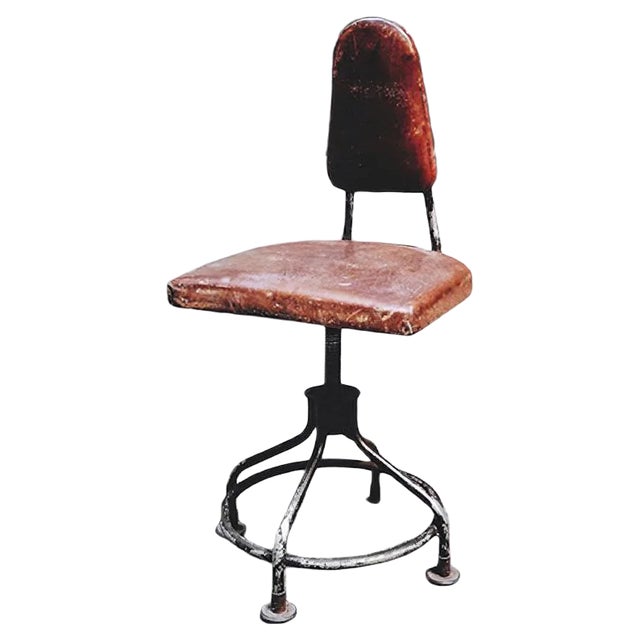 American Industrial Leather Swivel Chair, 1930s For Sale
