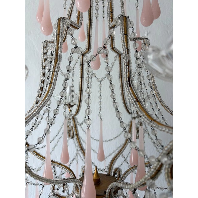1920s French Pink Opaline Murano Drops Rock Crystal Swags Chandelier, Circa 1920French Pink Opaline Murano Drops Rock Crystal Swags Chandelier, Circa 1920 For Sale - Image 5 of 13