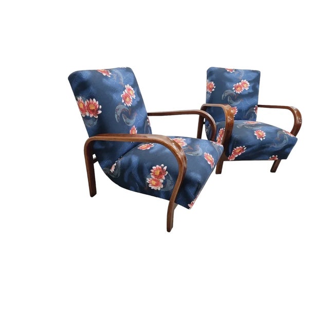 A beautiful pair of armchairs - model nr. Hf 11 - by the foremost Czech architect and designer of the Art Deco and Mid-...