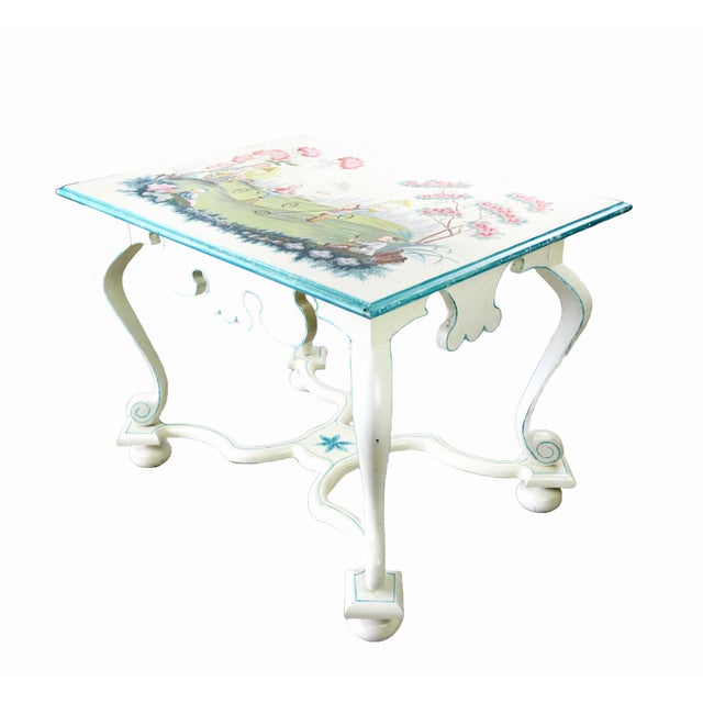 Wood A Pair of Vintage Hand-Painted Chinoiserie Elegant Side Tables For Sale - Image 7 of 11