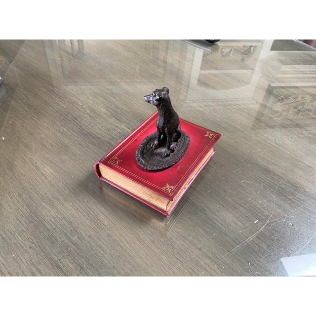 Vintage Ceramic Book With Metal Dog on Top