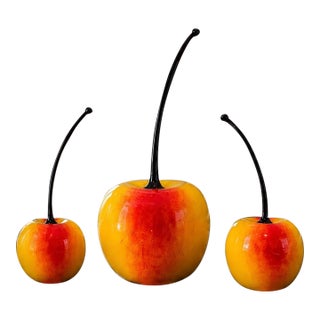 Oversized Art Glass Cherry Trio / Laguna Beach Gallery Purchase / Hand Blown Studio Glass For Sale