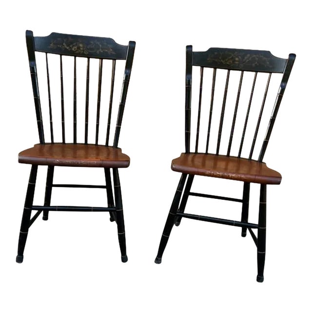 1960s Pair Hitchcock Stencil Side Chairs For Sale