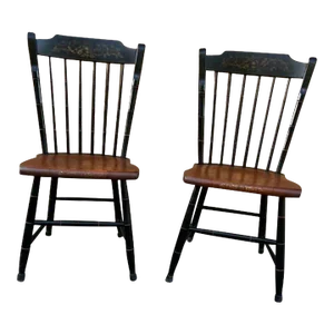 1960s Pair Hitchcock Stencil Side Chairs