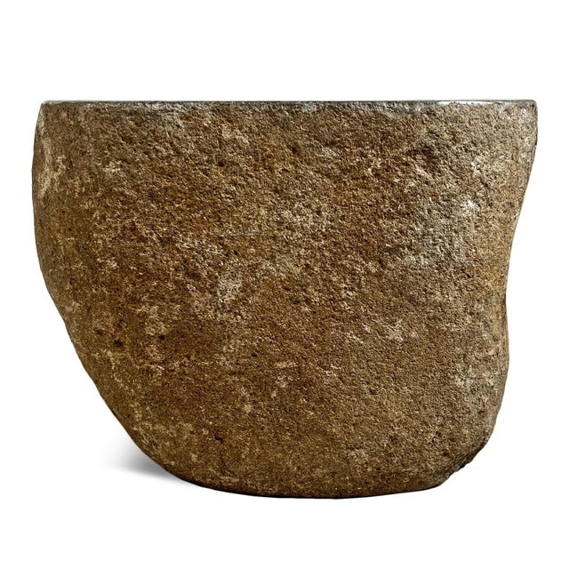 Solid heavy stone boulder vintage outdoor side table or stool. This is a unique, natural rustic organic modern piece,...