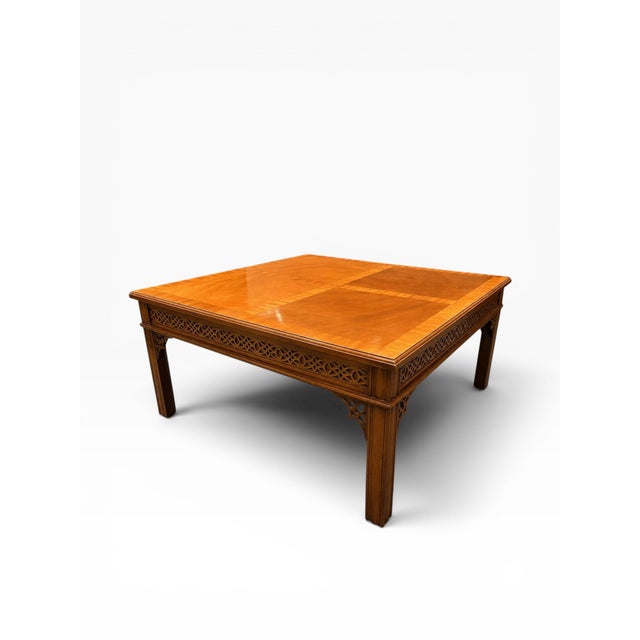 Chippendale 1980s Baker Furniture Chippendale Style Mahogany & Parquetry Square Coffee Table For Sale - Image 3 of 13