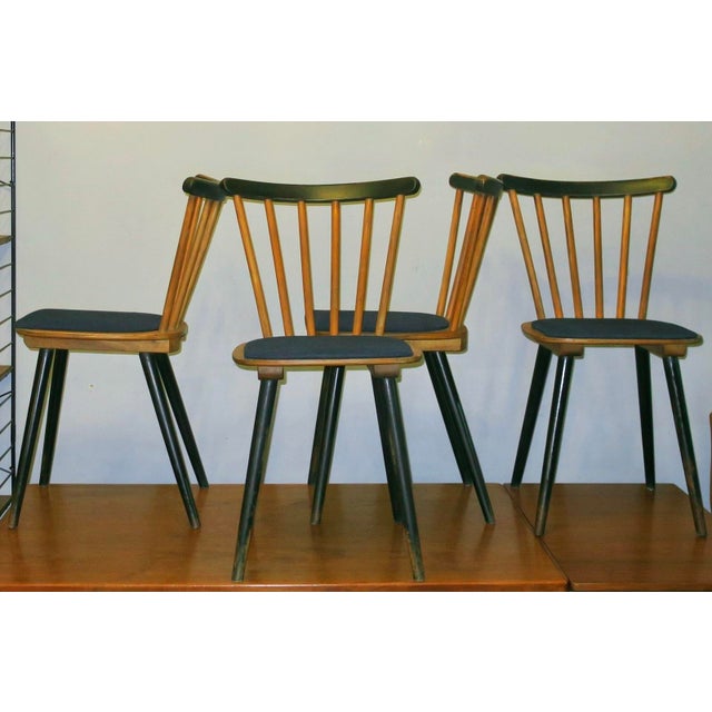 Mid-Century Dining Chairs with Splayed Legs and Navy Blue Seats, Set of 4 For Sale - Image 6 of 12