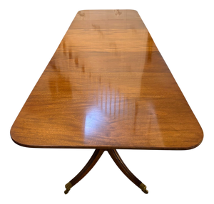 Antique Figured Mahogany Three-Pillar Extending Dining Table, 1920s