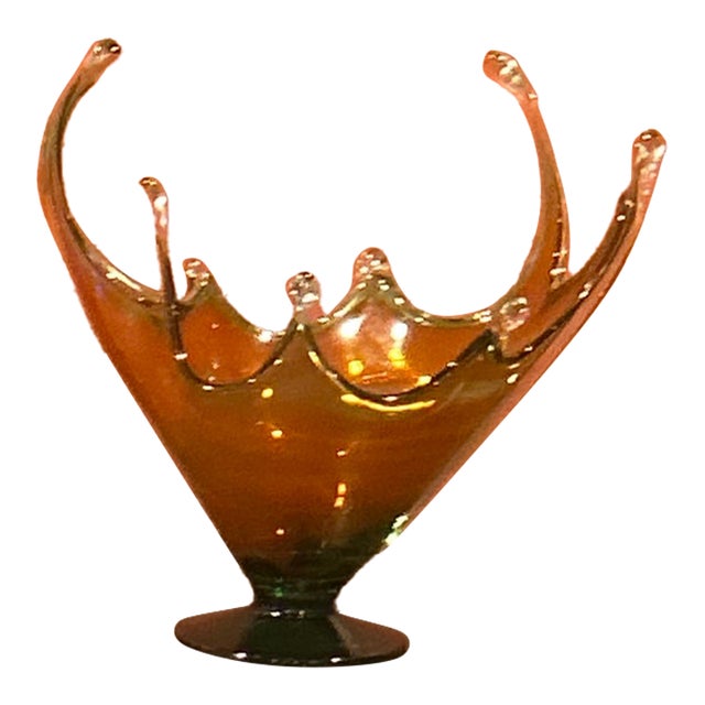 1970s Vintage Large Chalet Canada Amber Glass Centerpiece Bowl For Sale