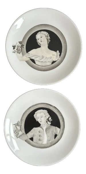 Late-20th Century Limoges, France Trompe L’Oeil Portrait Plates — Set of 2