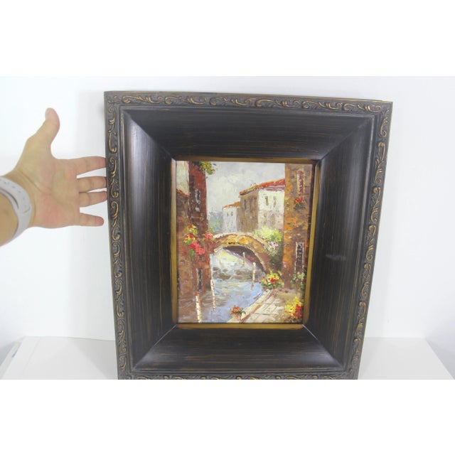 Rustic European Vintage European Village Scene Oil Painting, Original Art Gold Washed Plaster Frame For Sale - Image 3 of 13