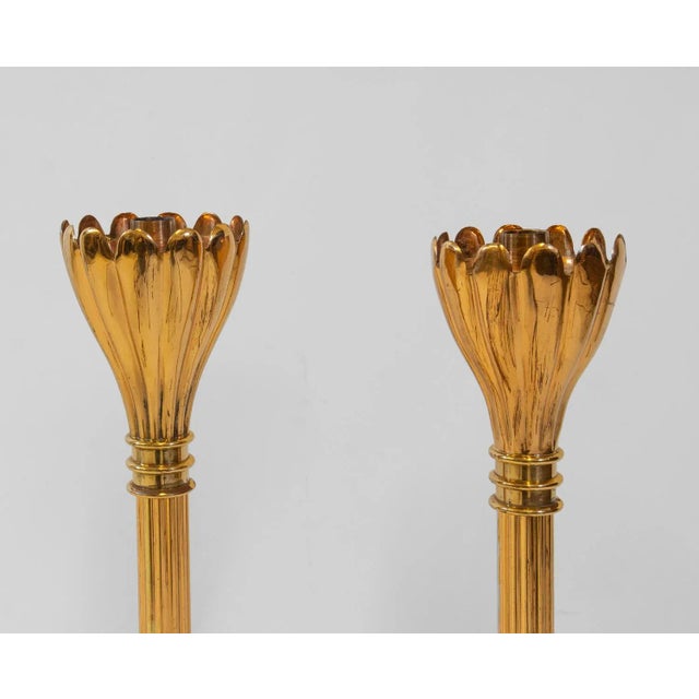 Brass Floor Standing Candleholders, 1940s, Set of 2 For Sale - Image 3 of 9