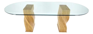 Racetrack Oval Shape 3/4" Glass Top Sheaf of Twisted Bamboo Bases Dining Table