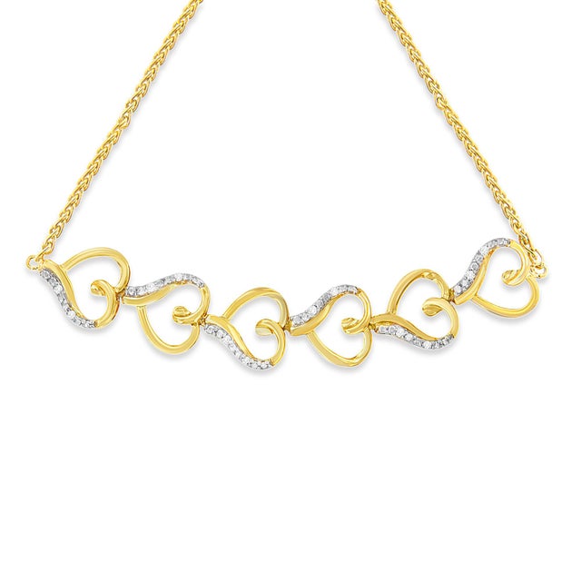 Contemporary 10K Yellow Gold over .925 Sterling Silver Diamond Accented Open Hearts 6”-9” Adjustable Chain Bolo Bracelet (H-I Color, I2-I3 Clarity) For Sale - Image 3 of 5