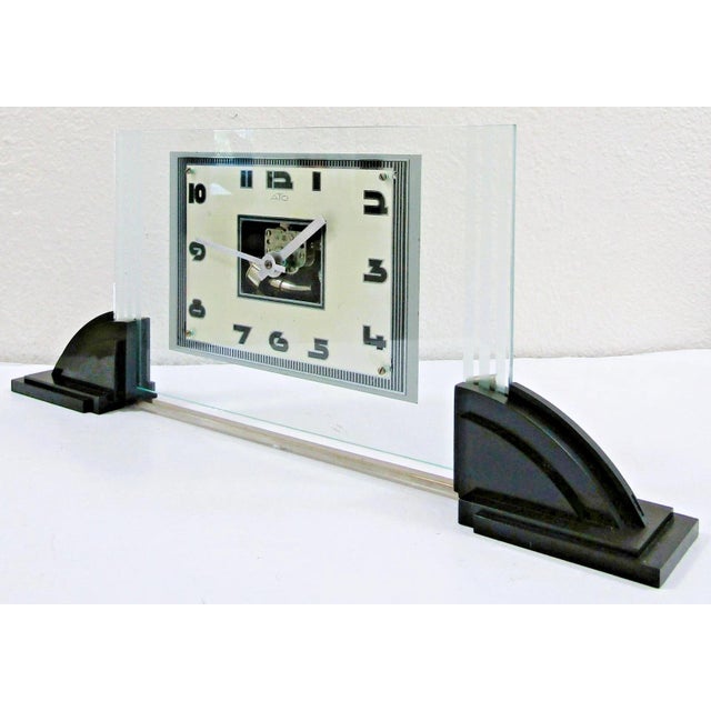 Ato French Art Deco 1930s Leon Hatot Glass and Bakelite Table Clock For Sale - Image 10 of 13
