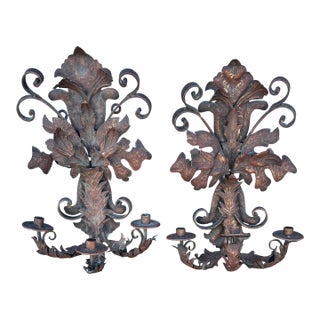 1960s Large French Inspired Iron Sconces For Sale
